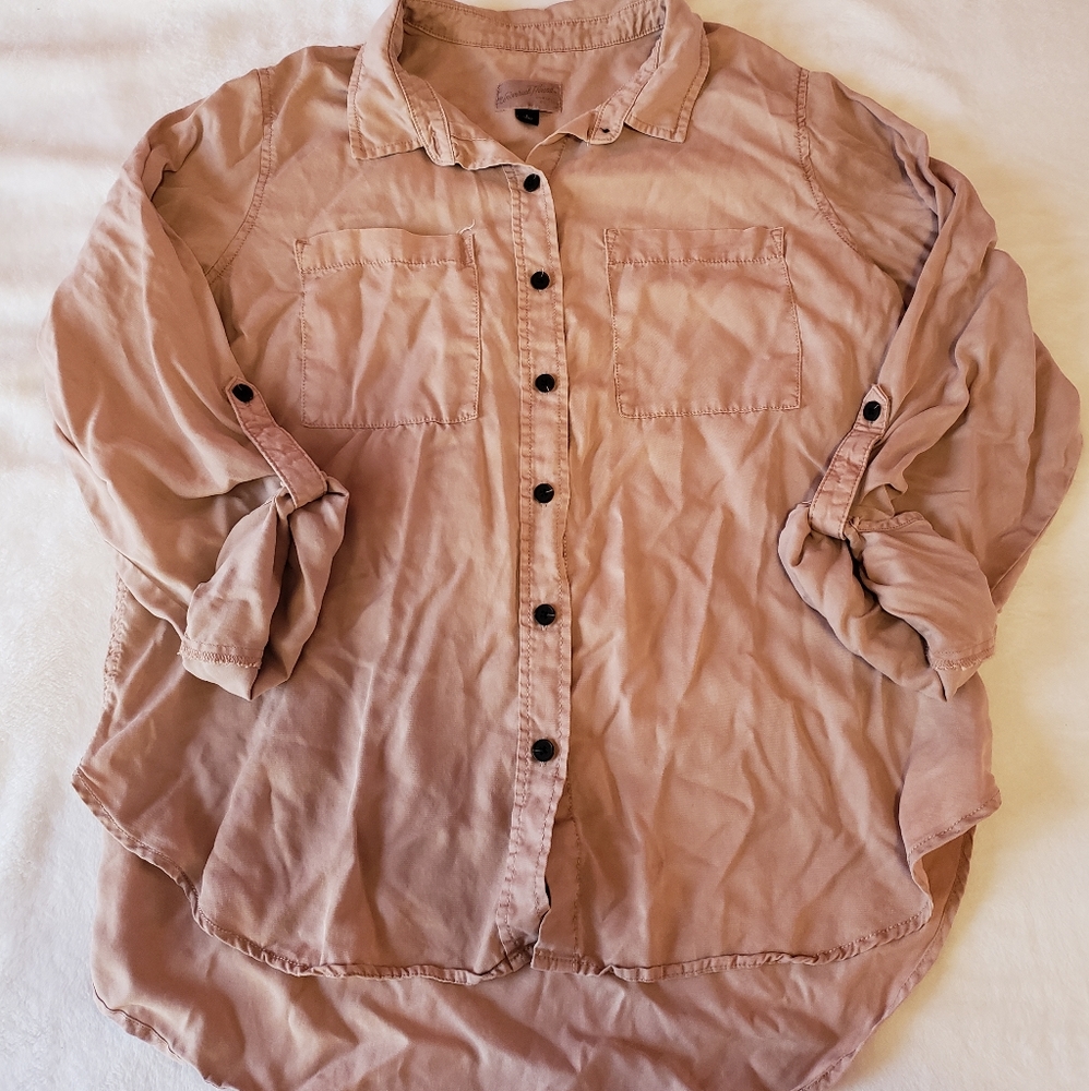 Pink Rolled Sleeve Button Down Blouse